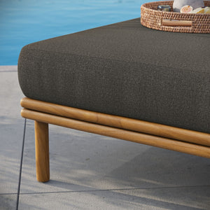 Modway Furniture Wren Outdoor Teak Wood Ottoman - Stylish, Durable Comfort for Versatile Patio Living Spaces Natural Flint Gray EEI-7009-NAT-FLI