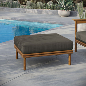 Modway Furniture Wren Outdoor Teak Wood Ottoman - Stylish, Durable Comfort for Versatile Patio Living Spaces Natural Flint Gray EEI-7009-NAT-FLI