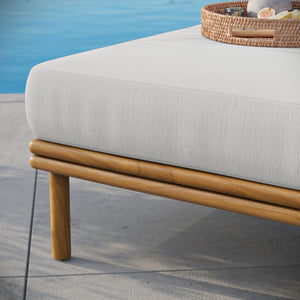 Modway Furniture Wren Outdoor Teak Wood Ottoman - Stylish, Durable Comfort for Versatile Patio Living Spaces Natural Sail EEI-7009-NAT-SAI
