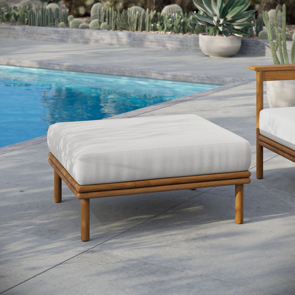 Modway Furniture Wren Outdoor Teak Wood Ottoman - Stylish, Durable Comfort for Versatile Patio Living Spaces Natural Sail EEI-7009-NAT-SAI