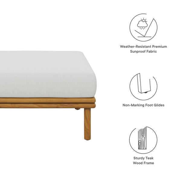 Modway Furniture Wren Outdoor Teak Wood Ottoman - Stylish, Durable Comfort for Versatile Patio Living Spaces Natural Sail EEI-7009-NAT-SAI