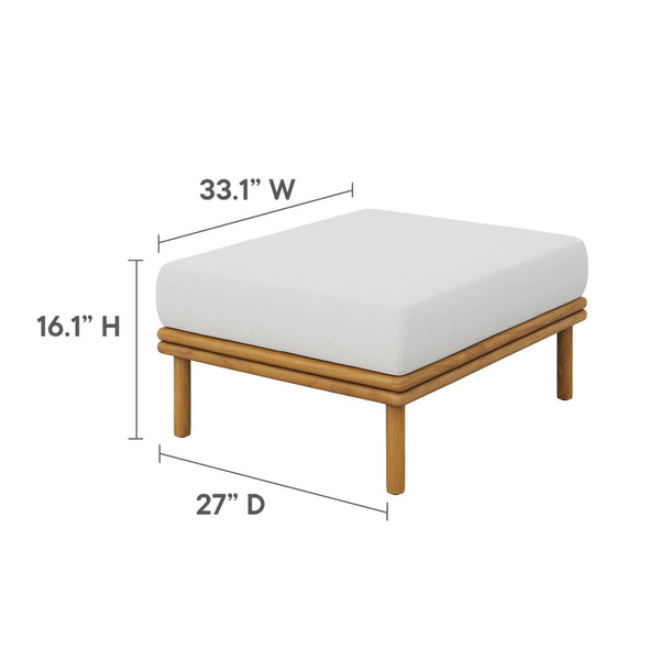 Modway Furniture Wren 2-Piece Teak Outdoor Sofa and Ottoman Set for Relaxed Patio Living - Durable Comfort & Style Natural Sail EEI-7066-NAT-SAI