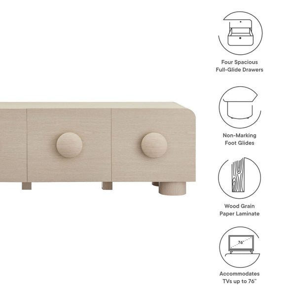 Modway Furniture Sonnet 69" Low Profile TV Stand - Mid-Century Modern Design with Ample Storage for Stylish Living Ash EEI-7011-ASH