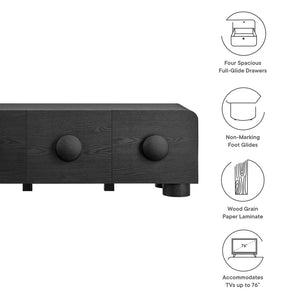 Modway Furniture Sonnet 69" Low Profile TV Stand - Mid-Century Modern Design with Ample Storage for Stylish Living Black EEI-7011-BLK