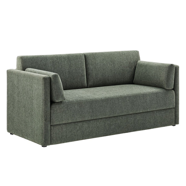 Modway Furniture Linden Upholstered Heathered Chenille Sofa - Stylish Comfort for Small Spaces and Modern Living Eucalyptus EEI-7012-EUC