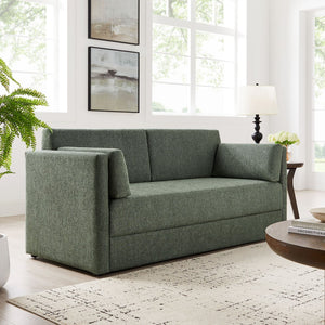 Modway Furniture Linden Upholstered Heathered Chenille Sofa - Stylish Comfort for Small Spaces and Modern Living Eucalyptus EEI-7012-EUC