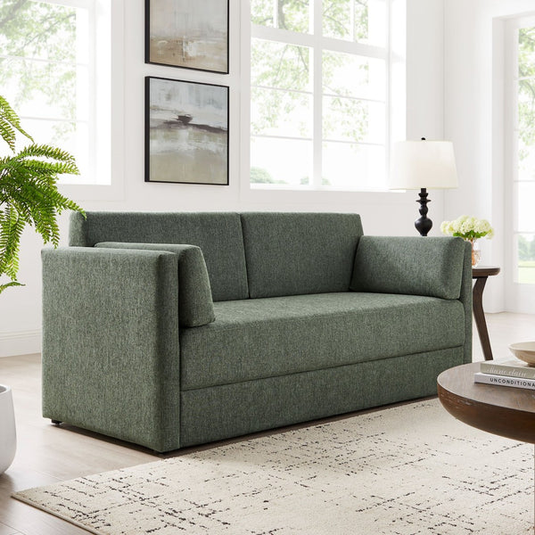 Modway Furniture Linden Upholstered Heathered Chenille Sofa - Stylish Comfort for Small Spaces and Modern Living Eucalyptus EEI-7012-EUC