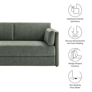 Modway Furniture Linden Upholstered Heathered Chenille Sofa - Stylish Comfort for Small Spaces and Modern Living Eucalyptus EEI-7012-EUC