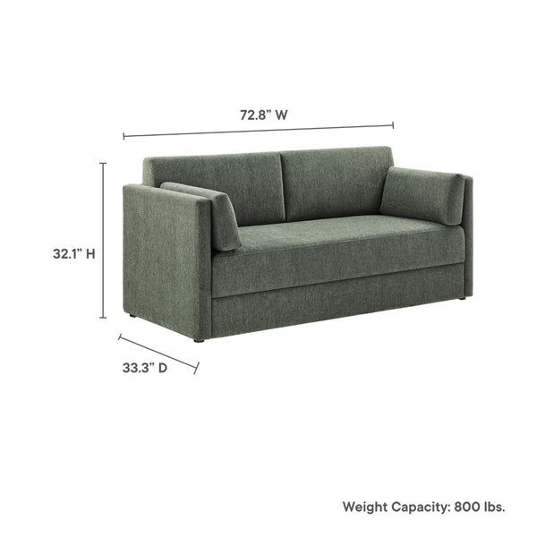 Modway Furniture Linden Upholstered Heathered Chenille Sofa - Stylish Comfort for Small Spaces and Modern Living Eucalyptus EEI-7012-EUC