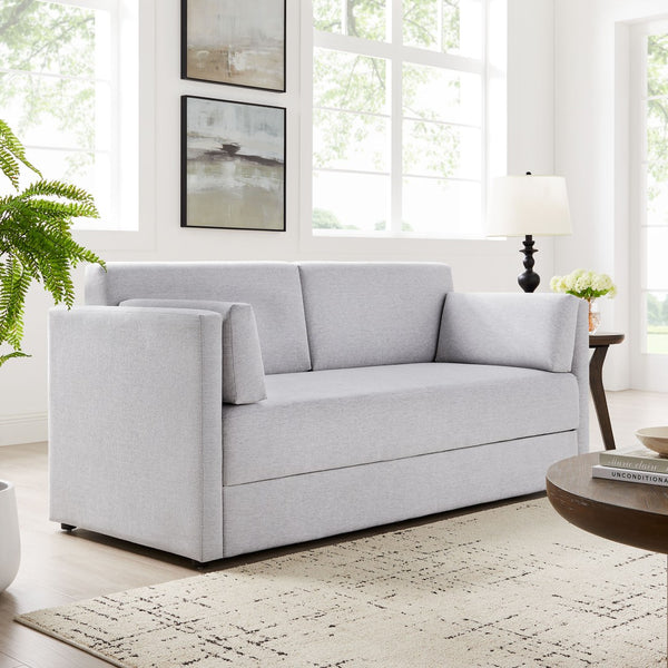 Modway Furniture Linden Upholstered Heathered Chenille Sofa - Stylish Comfort for Small Spaces and Modern Living Newsprint EEI-7012-NPT