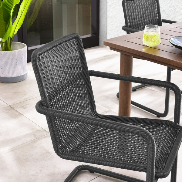 Modway Furniture Abacus Outdoor Patio Wicker Dining Chairs Set of 2 - Stylish, Durable, and Weather-Resistant Comfort Slate EEI-7014-SLA