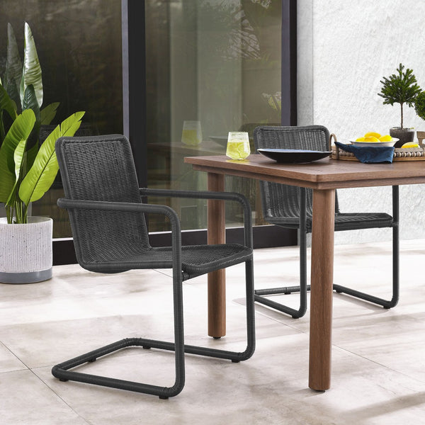 Modway Furniture Abacus Outdoor Patio Wicker Dining Chairs Set of 2 - Stylish, Durable, and Weather-Resistant Comfort Slate EEI-7014-SLA