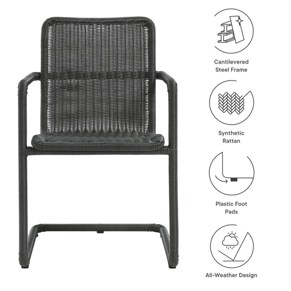 Modway Furniture Abacus Outdoor Patio Wicker Dining Chairs Set of 2 - Stylish, Durable, and Weather-Resistant Comfort Slate EEI-7014-SLA