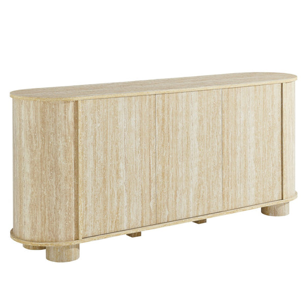Modway Furniture Overture 63" Oval Faux Travertine Sideboard - Modern Storage Buffet & Media Console for Any Room EEI-7015-TRA