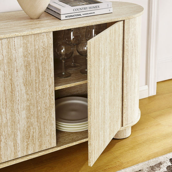 Modway Furniture Overture 63" Oval Faux Travertine Sideboard - Modern Storage Buffet & Media Console for Any Room EEI-7015-TRA