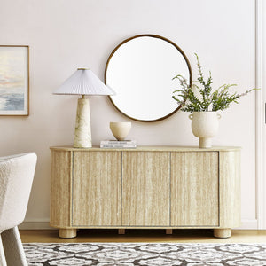 Modway Furniture Overture 63" Oval Faux Travertine Sideboard - Modern Storage Buffet & Media Console for Any Room EEI-7015-TRA