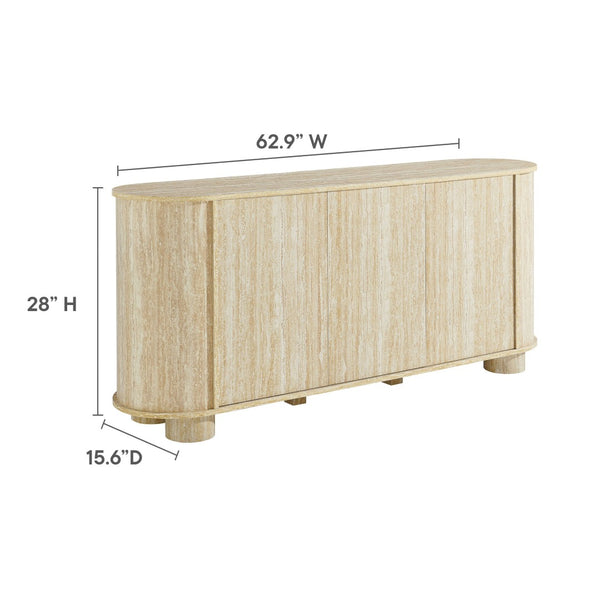 Modway Furniture Overture 63" Oval Faux Travertine Sideboard - Modern Storage Buffet & Media Console for Any Room EEI-7015-TRA