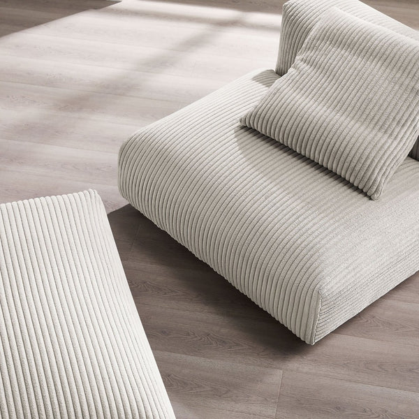 Modway Furniture Solace Modular Corduroy Armless Chair and Ottoman Set for Cozy Living Room Customization Almond EEI-7022-ALM