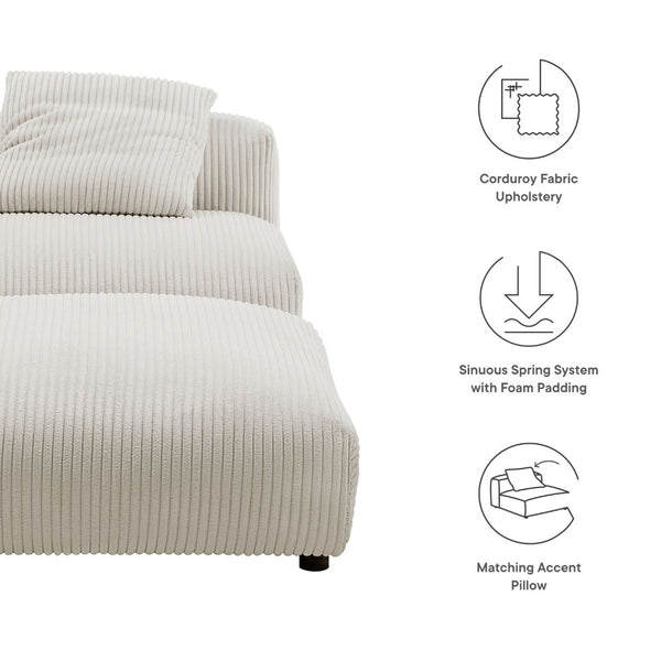 Modway Furniture Solace Modular Corduroy Armless Chair and Ottoman Set for Cozy Living Room Customization Almond EEI-7022-ALM