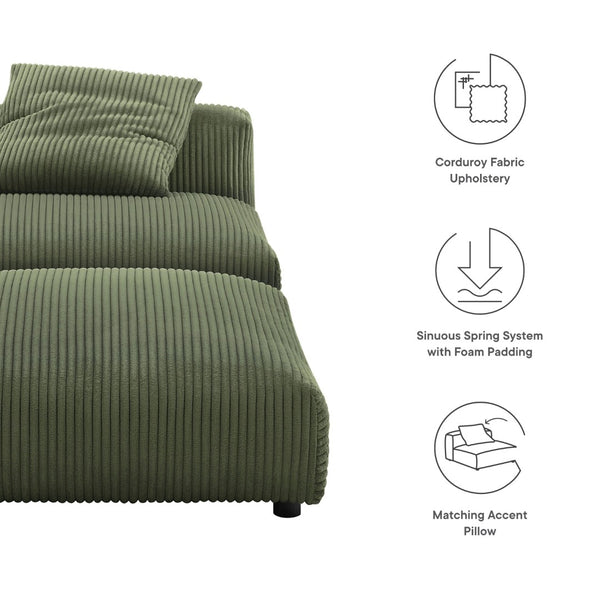 Modway Furniture Solace Modular Corduroy Armless Chair and Ottoman Set for Cozy Living Room Customization Fern EEI-7022-FRN