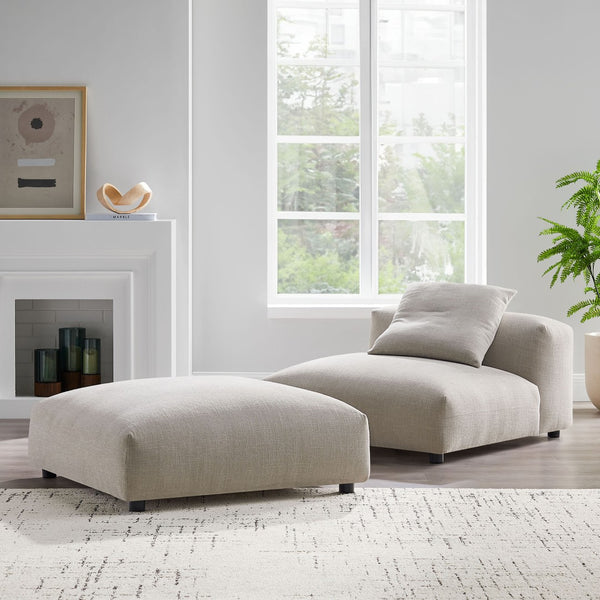 Modway Furniture Solace Modular Armless Chair and Ottoman Set – Stylish Comfort for Custom Living Room Layouts Linen EEI-7023-LIN