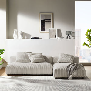 Modway Furniture Solace 2-Piece Modular Corduroy Sectional Sofa with Chaise for Cozy Living Room Comfort & Style Almond EEI-7024-ALM