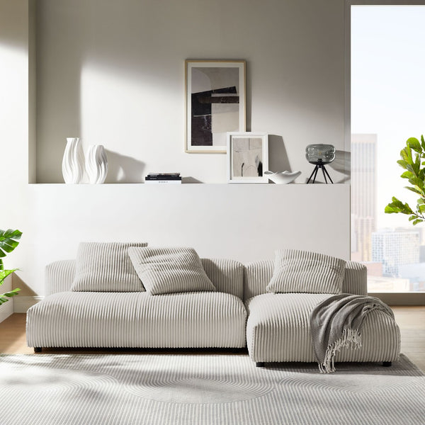 Modway Furniture Solace 2-Piece Modular Corduroy Sectional Sofa with Chaise for Cozy Living Room Comfort & Style Almond EEI-7024-ALM