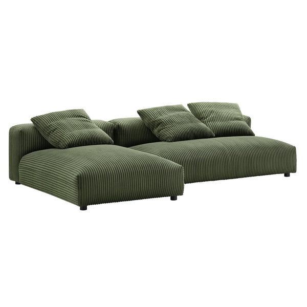 Modway Furniture Solace 2-Piece Modular Corduroy Sectional Sofa with Chaise for Cozy Living Room Comfort & Style Fern EEI-7024-FRN