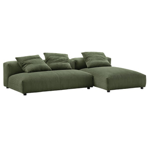 Modway Furniture Solace 2-Piece Modular Corduroy Sectional Sofa with Chaise for Cozy Living Room Comfort & Style Fern EEI-7024-FRN