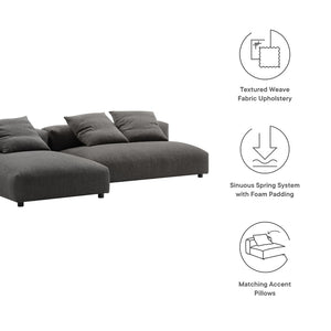 Modway Furniture Solace 2-Piece Modular Upholstered Sectional Sofa with Chaise for Stylish Living Room Comfort Charcoal EEI-7025-CHA
