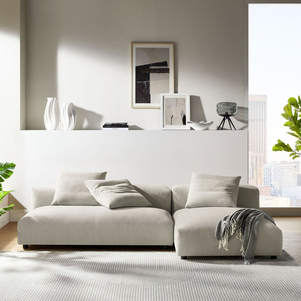 Modway Furniture Solace 2-Piece Modular Upholstered Sectional Sofa with Chaise for Stylish Living Room Comfort Linen EEI-7025-LIN