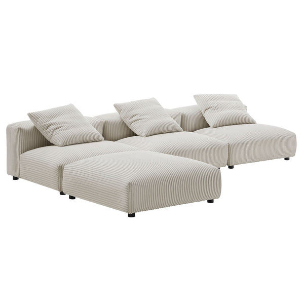 Modway Furniture Solace 4-Piece Modular Sectional Sofa with Soft Corduroy Upholstery for Ultimate Comfort & Style Almond EEI-7026-ALM