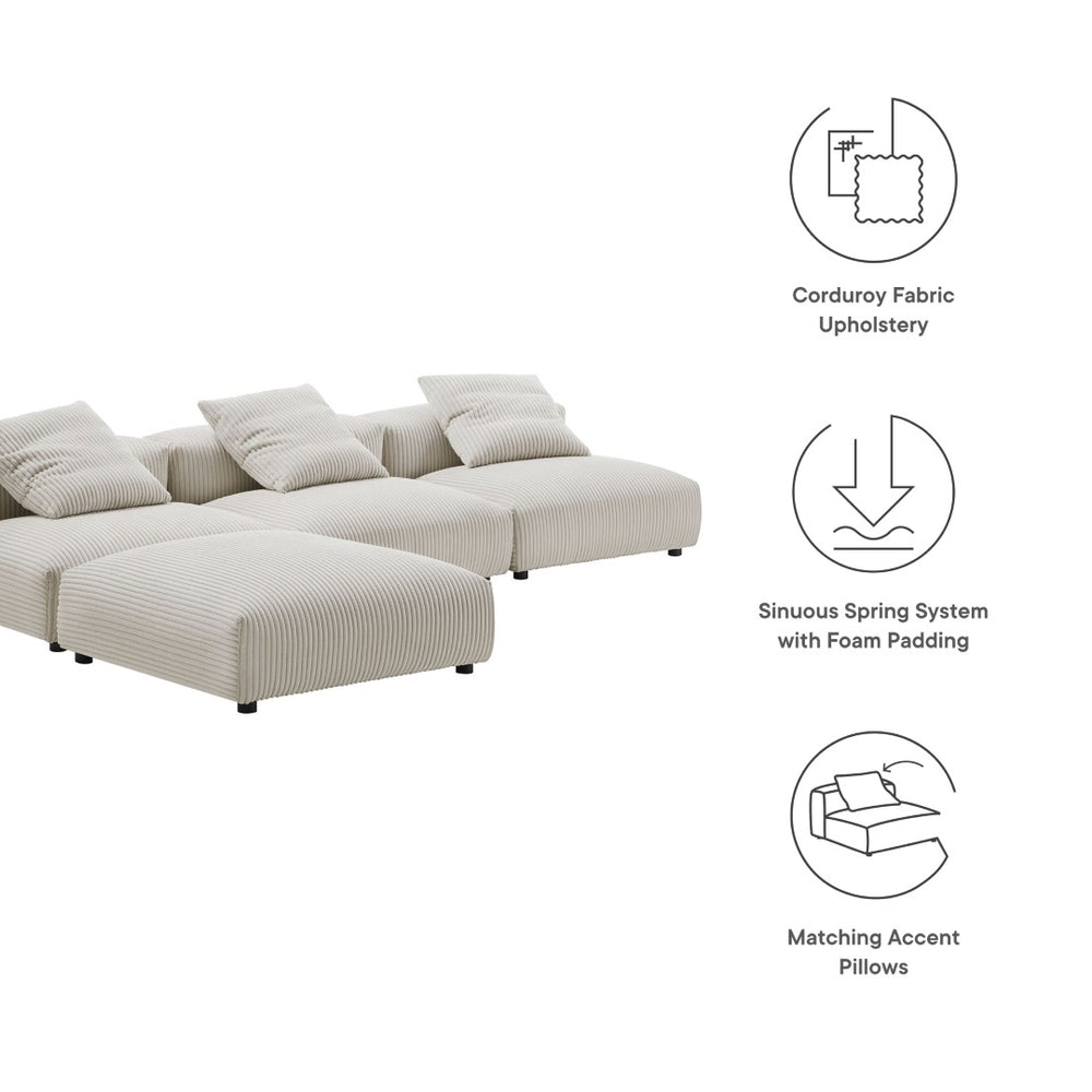 Modway Furniture Solace 4-Piece Modular Sectional Sofa with Soft Corduroy Upholstery for Ultimate Comfort & Style Almond EEI-7026-ALM