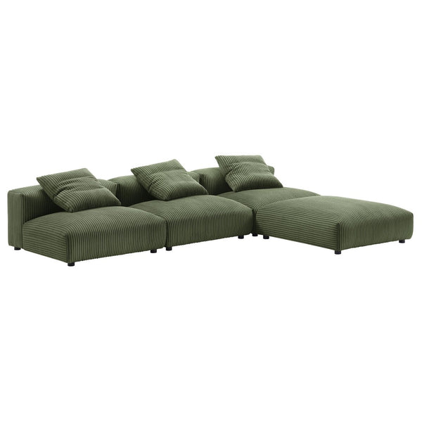 Modway Furniture Solace 4-Piece Modular Sectional Sofa with Soft Corduroy Upholstery for Ultimate Comfort & Style Fern EEI-7026-FRN
