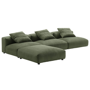Modway Furniture Solace 4-Piece Modular Sectional Sofa with Soft Corduroy Upholstery for Ultimate Comfort & Style Fern EEI-7026-FRN