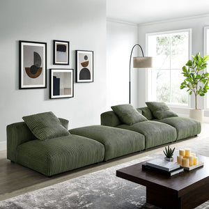 Modway Furniture Solace 4-Piece Modular Sectional Sofa with Soft Corduroy Upholstery for Ultimate Comfort & Style Fern EEI-7026-FRN