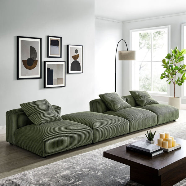 Modway Furniture Solace 4-Piece Modular Sectional Sofa with Soft Corduroy Upholstery for Ultimate Comfort & Style Fern EEI-7026-FRN