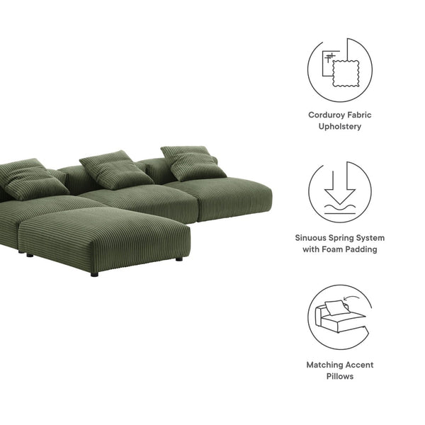 Modway Furniture Solace 4-Piece Modular Sectional Sofa with Soft Corduroy Upholstery for Ultimate Comfort & Style Fern EEI-7026-FRN