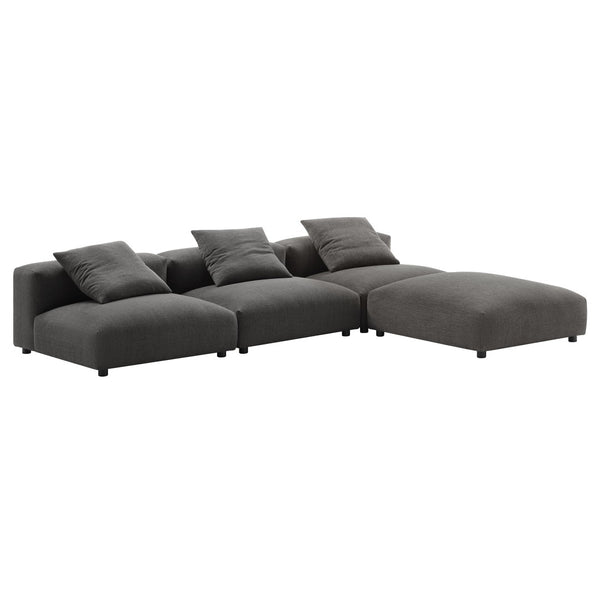 Modway Furniture Solace 4-Piece Modular Upholstered Sectional Sofa for Ultimate Comfort and Flexible Living Spaces Charcoal EEI-7027-CHA