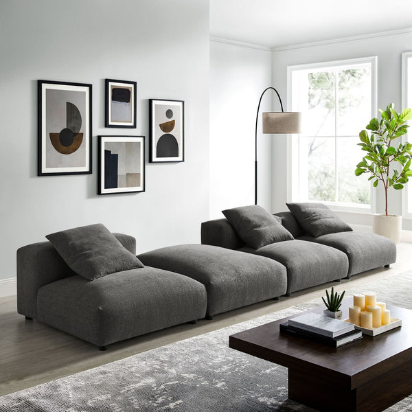 Modway Furniture Solace 4-Piece Modular Upholstered Sectional Sofa for Ultimate Comfort and Flexible Living Spaces Charcoal EEI-7027-CHA
