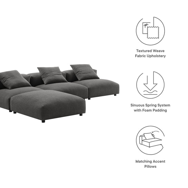 Modway Furniture Solace 4-Piece Modular Upholstered Sectional Sofa for Ultimate Comfort and Flexible Living Spaces Charcoal EEI-7027-CHA