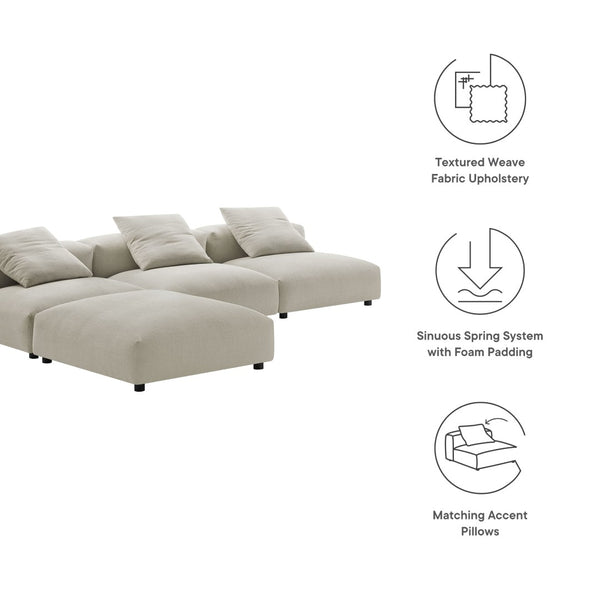Modway Furniture Solace 4-Piece Modular Upholstered Sectional Sofa for Ultimate Comfort and Flexible Living Spaces Linen EEI-7027-LIN