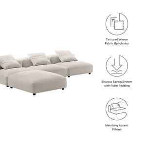 Modway Furniture Solace 4-Piece Modular Upholstered Sectional Sofa for Ultimate Comfort and Flexible Living Spaces Salt EEI-7027-SAL