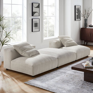 Modway Furniture Solace Modular Corduroy Sectional Sofa Set – Plush Comfort & Versatile Design for Modern Living Spaces Almond EEI-7028-ALM