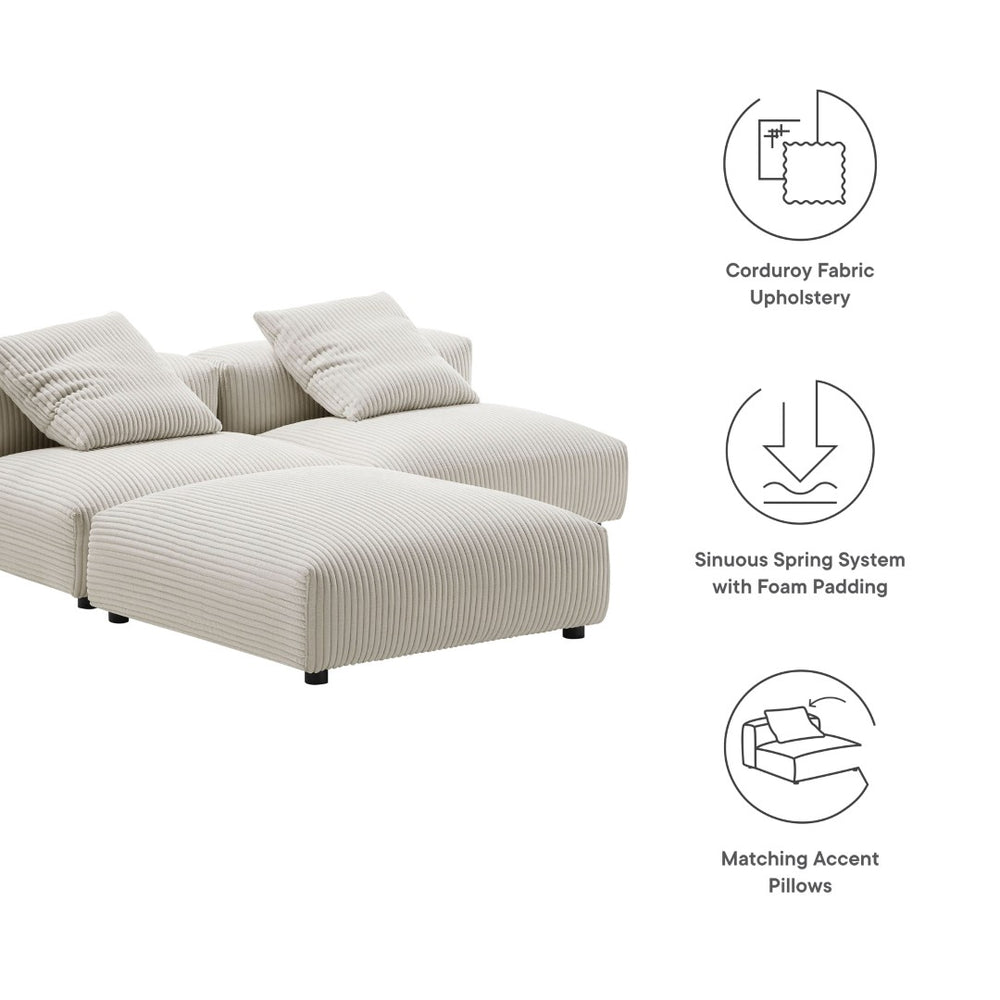 Modway Furniture Solace Modular Corduroy Sectional Sofa Set – Plush Comfort & Versatile Design for Modern Living Spaces Almond EEI-7028-ALM
