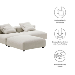 Modway Furniture Solace Modular Corduroy Sectional Sofa Set – Plush Comfort & Versatile Design for Modern Living Spaces Almond EEI-7028-ALM