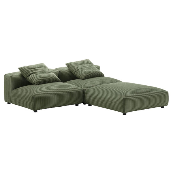 Modway Furniture Solace Modular Corduroy Sectional Sofa Set – Plush Comfort & Versatile Design for Modern Living Spaces Fern EEI-7028-FRN