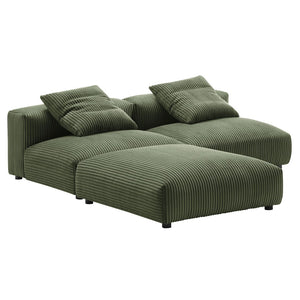 Modway Furniture Solace Modular Corduroy Sectional Sofa Set – Plush Comfort & Versatile Design for Modern Living Spaces Fern EEI-7028-FRN