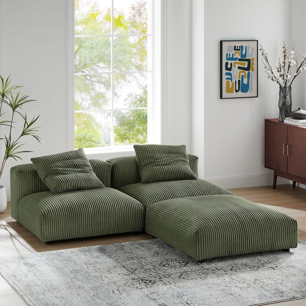 Modway Furniture Solace Modular Corduroy Sectional Sofa Set – Plush Comfort & Versatile Design for Modern Living Spaces Fern EEI-7028-FRN