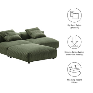 Modway Furniture Solace Modular Corduroy Sectional Sofa Set – Plush Comfort & Versatile Design for Modern Living Spaces Fern EEI-7028-FRN
